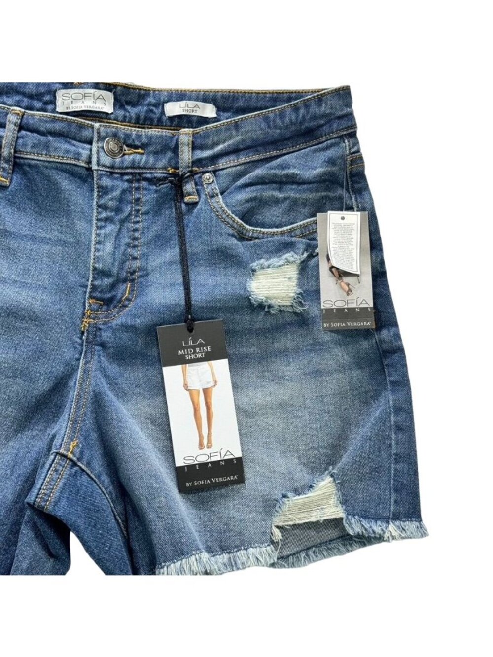 Sofia Jeans by Sofia Vergara Lila Easy Short Destructed Hem Medium Wash Denim Sh - Picture 5 of 6